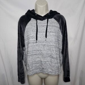 Womens Splendid Heather Gray Pullover Hoodie Sweatshirt Velour Sleeves Size S
